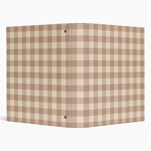 Brown and White Gingham Plaid Pattern 3 Ring Binder (Background)