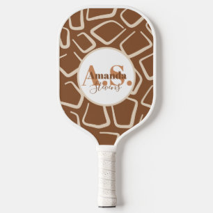 Brown and White Giraffe Pattern Modern Monogram Pickleball Paddle