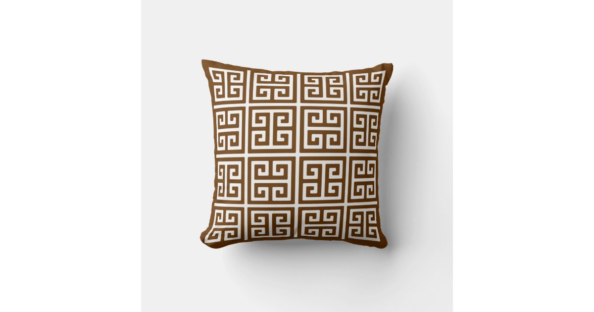 Brown And White Greek Key Pattern Throw Pillow Zazzle