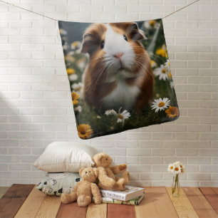 Brown And White Guinea Pig Moon And Daisies, Baby Blanket