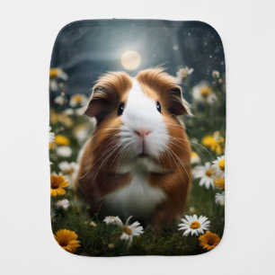 Brown And White Guinea Pig Moon And Daisies, Baby Burp Cloth