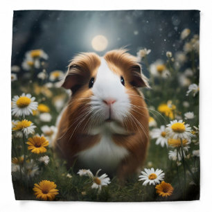 Brown And White Guinea Pig Moon And Daisies, Bandana
