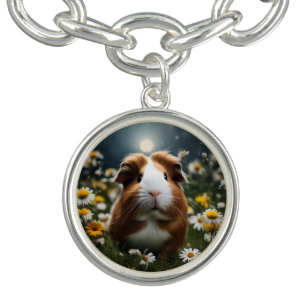 Brown And White Guinea Pig Moon And Daisies, Bracelet