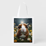 Brown And White Guinea Pig Moon And Daisies, Grocery Bag