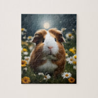 Brown And White Guinea Pig Moon And Daisies,