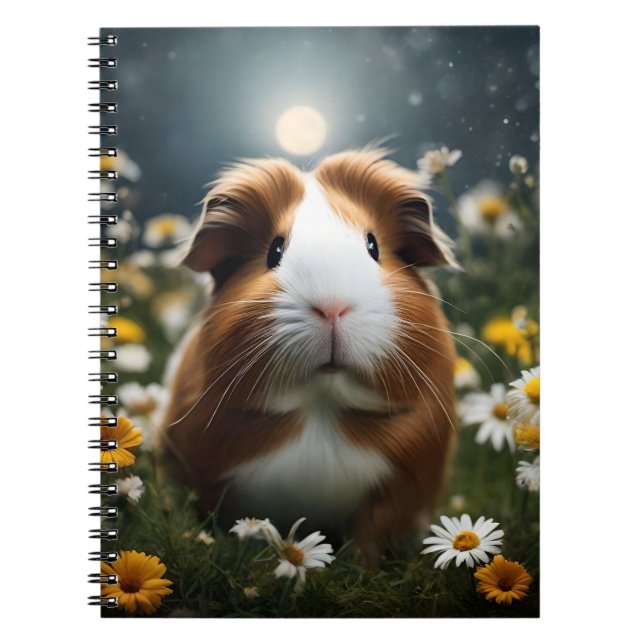 Brown And White Guinea Pig Moon And Daisies, Notebook (Front)