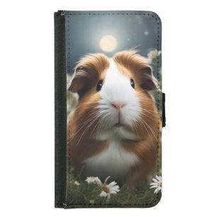 Brown And White Guinea Pig Moon And Daisies, Samsung Galaxy S5 Wallet Case