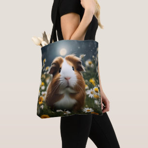 Brown And White Guinea Pig Moon And Daisies, Tote Bag