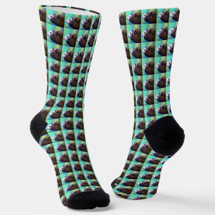 Brown And White Guinea Pigs Brick Pattern, Socks