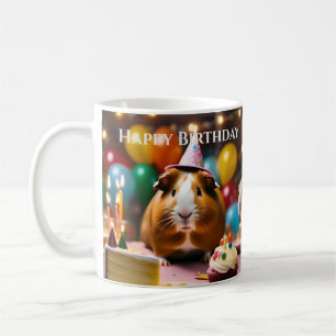 Brown And White Happy Birthday Guinea Pig, Coffee Mug