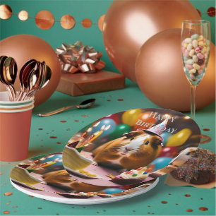 Brown And White Happy Birthday Guinea Pig, Paper Plates