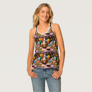 Brown And White Happy Birthday Guinea Pig, Tank Top