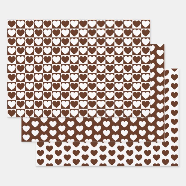 Brown and White Hearts Wrapping Paper Sheets (Set)