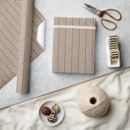 Brown and White Herringbone Wrapping Paper