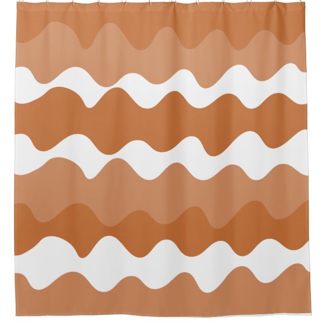 Brown and white horizontal waves pattern  shower curtain (Front)