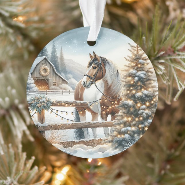 Brown and White Horse Personalized Christmas   Ornament (Tree)