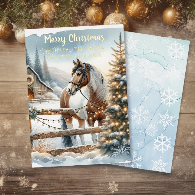 Brown and White Horse Rustic Christmas Gold Foil Holiday Card (Creator Uploaded)