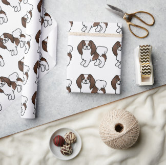Brown And White Japanese Chin Cartoon Dog Pattern Wrapping Paper