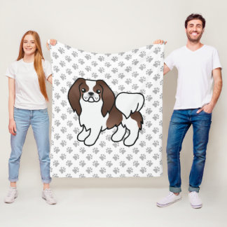 Brown And White Japanese Chin Cartoon Dog &amp; Paws Fleece Blanket
