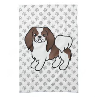 Brown And White Japanese Chin Cartoon Dog &amp; Paws Kitchen Towel