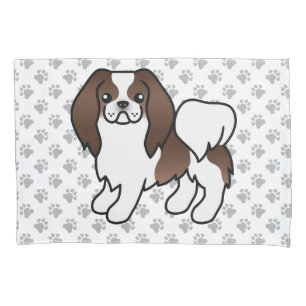 Brown And White Japanese Chin Cartoon Dog & Paws Pillow Case