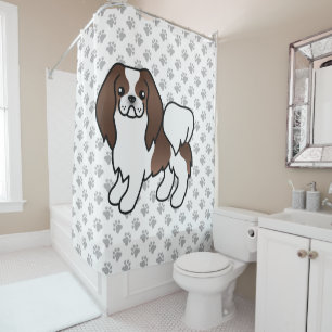 Brown And White Japanese Chin Cartoon Dog & Paws Shower Curtain
