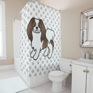 Brown And White Japanese Chin Cartoon Dog &amp; Paws Shower Curtain