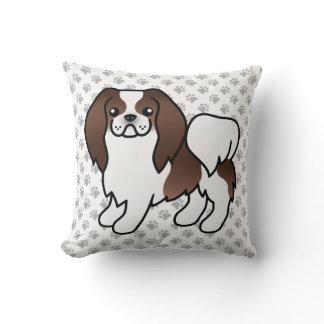 Brown And White Japanese Chin Cartoon Dog &amp; Paws Throw Pillow
