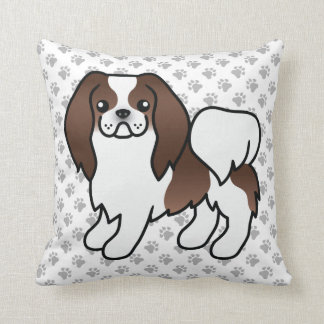 Brown And White Japanese Chin Cartoon Dog &amp; Paws Throw Pillow