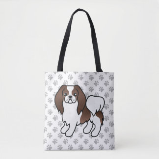 Brown And White Japanese Chin Cartoon Dog &amp; Paws Tote Bag