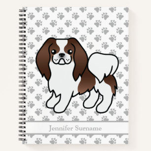 Brown And White Japanese Chin Cartoon Dog & Text Notebook