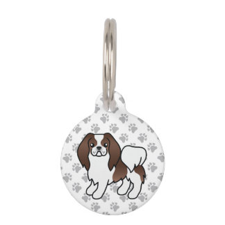 Brown And White Japanese Chin Cartoon &amp; Pet's Info Pet ID Tag