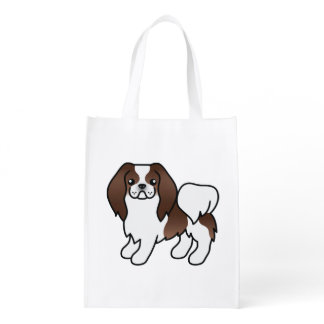 Brown And White Japanese Chin Cute Cartoon Dog Grocery Bag
