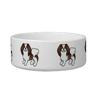 Brown And White Japanese Chin Cute Cartoon Dogs Bowl