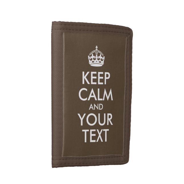 Brown and White Keep Calm and Your Text Trifold Wallet (Side)