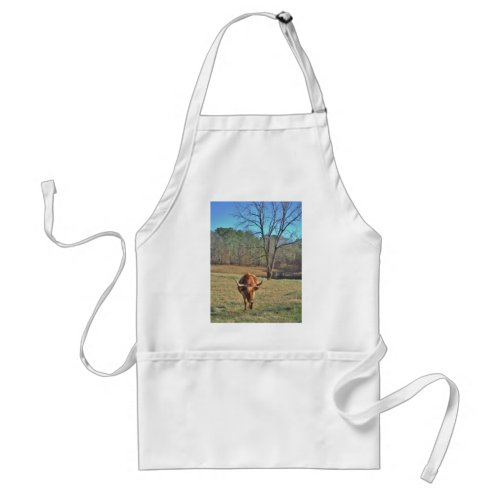 Brown and White Longhorn Bull Blue Sky Adult Apron