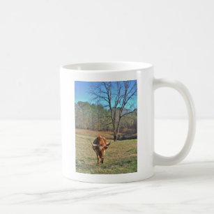 Brown and White Longhorn Bull Blue Sky Coffee Mug