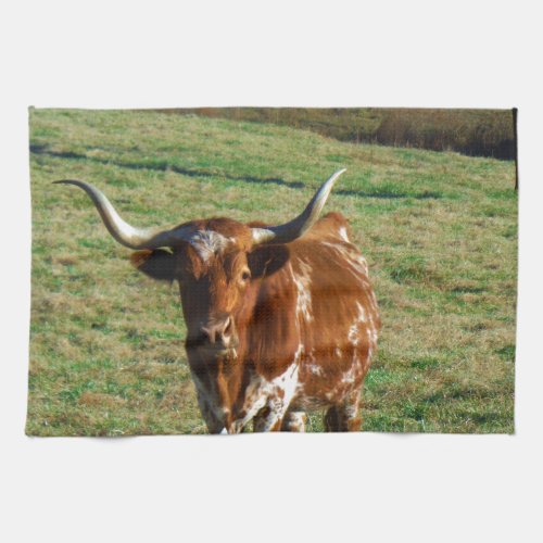 Brown and White Longhorn Bull Kitchen Towel