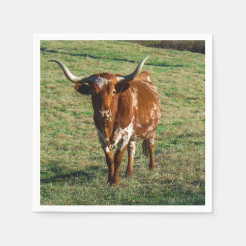 Brown and white longhorn Cow Napkins