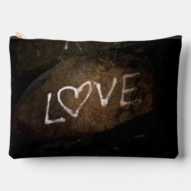 Brown and White LOVE Accessory Pouch (Front)