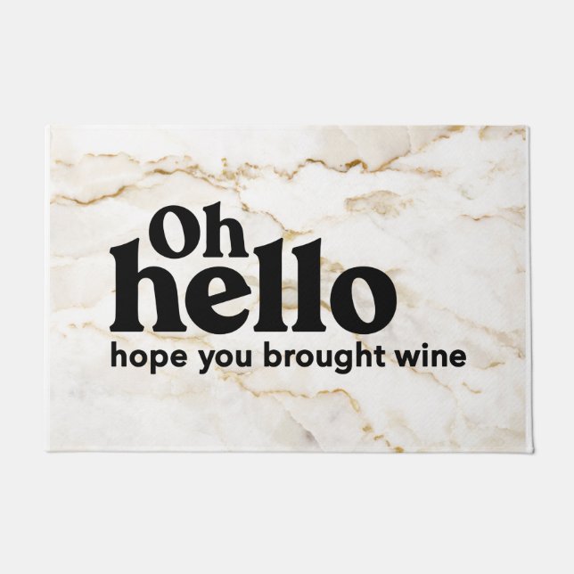 Brown and White Marble Hope You Brought Wine Layer Doormat (Front)
