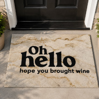Brown and White Marble Hope You Brought Wine Layer Doormat