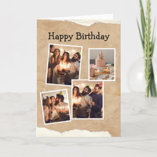 Brown and White Minimalist Birthday Photo Collage  Card
