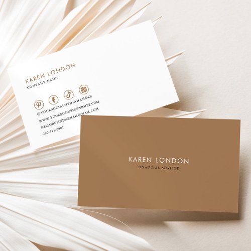 Brown and White Minimalist Financial Advisor Business Card