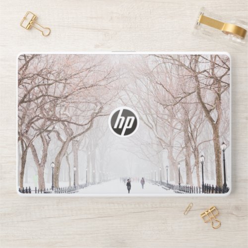 Brown and White Minimalist Winter season HP Laptop Skin