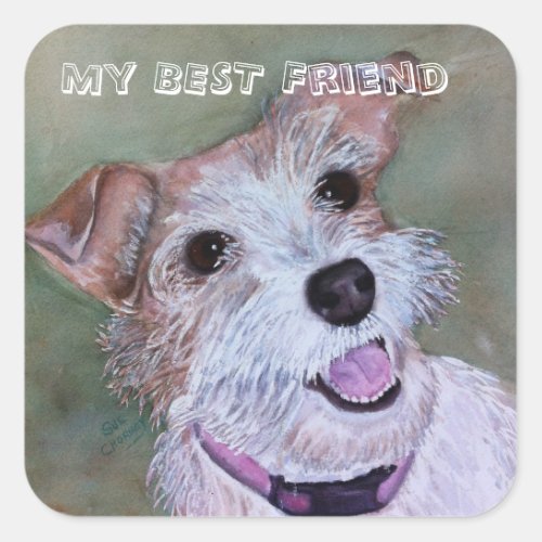 BROWN AND WHITE MIXED TERRIER  SQUARE STICKER