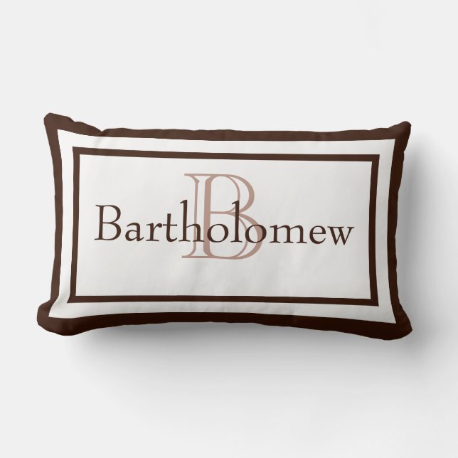Brown and White Monogram Name Keepsake Pillow (Front)