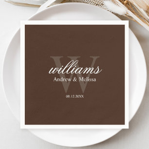 Brown and White Monogram Wedding Napkins