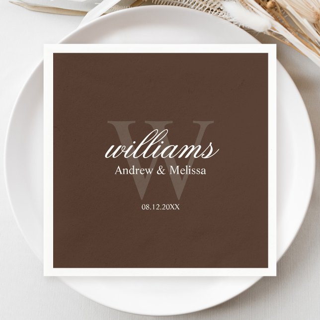 Brown and White Monogram Wedding Napkins (Creator Uploaded)