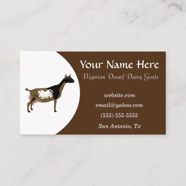 Brown and White Nigerian Dwarf Dairy Goat Business Card (Front)